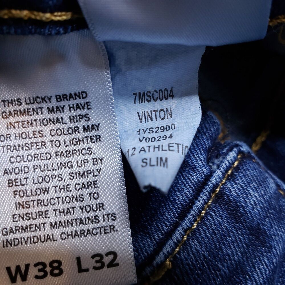 Lucky Brand Mens Jeans 38x32 (Fits 36x31) Blue 412 Athletic Slim Dark Whiskered - Picture 8 of 12